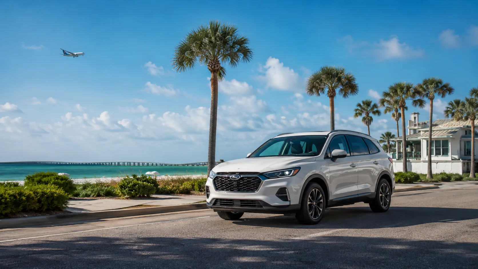 Rental car on a coastal drive near Destin Florida